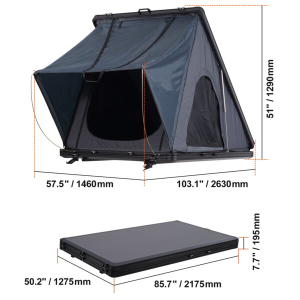 2 Man Triangular Aluminum Hard Shell Rooftop Tent